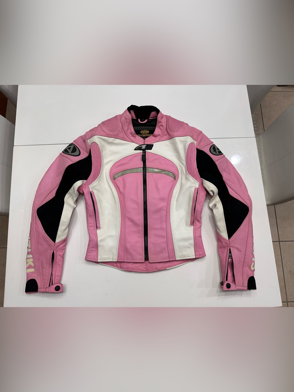 Vtg AGV Sport Suzuki Pink Moto Leather Jacket XS